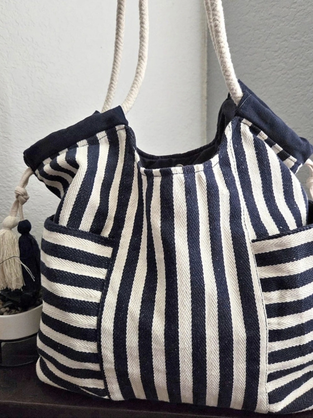 NWT/Time & Tru Striped Tote in Blue & White